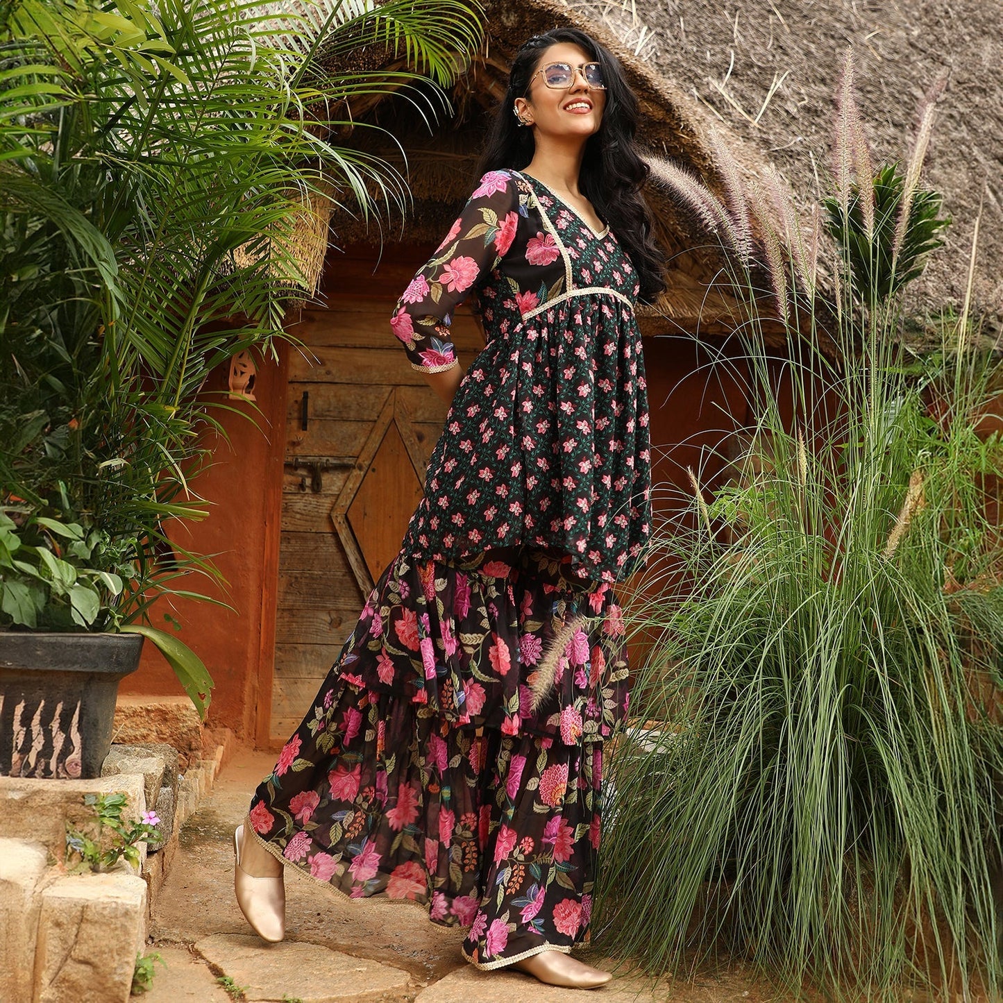 Floral Kurti And Sharara Set