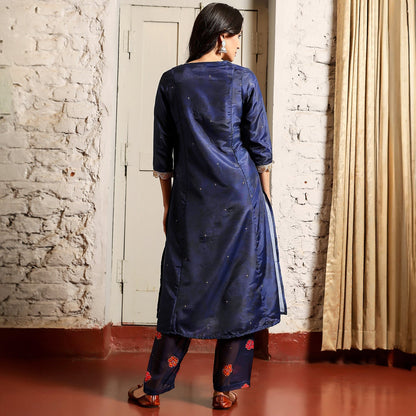 Botanical Block Kurta With Trousers & Dupatta