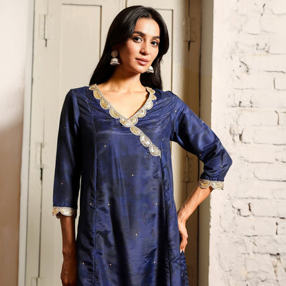 Botanical Block Kurta With Trousers & Dupatta