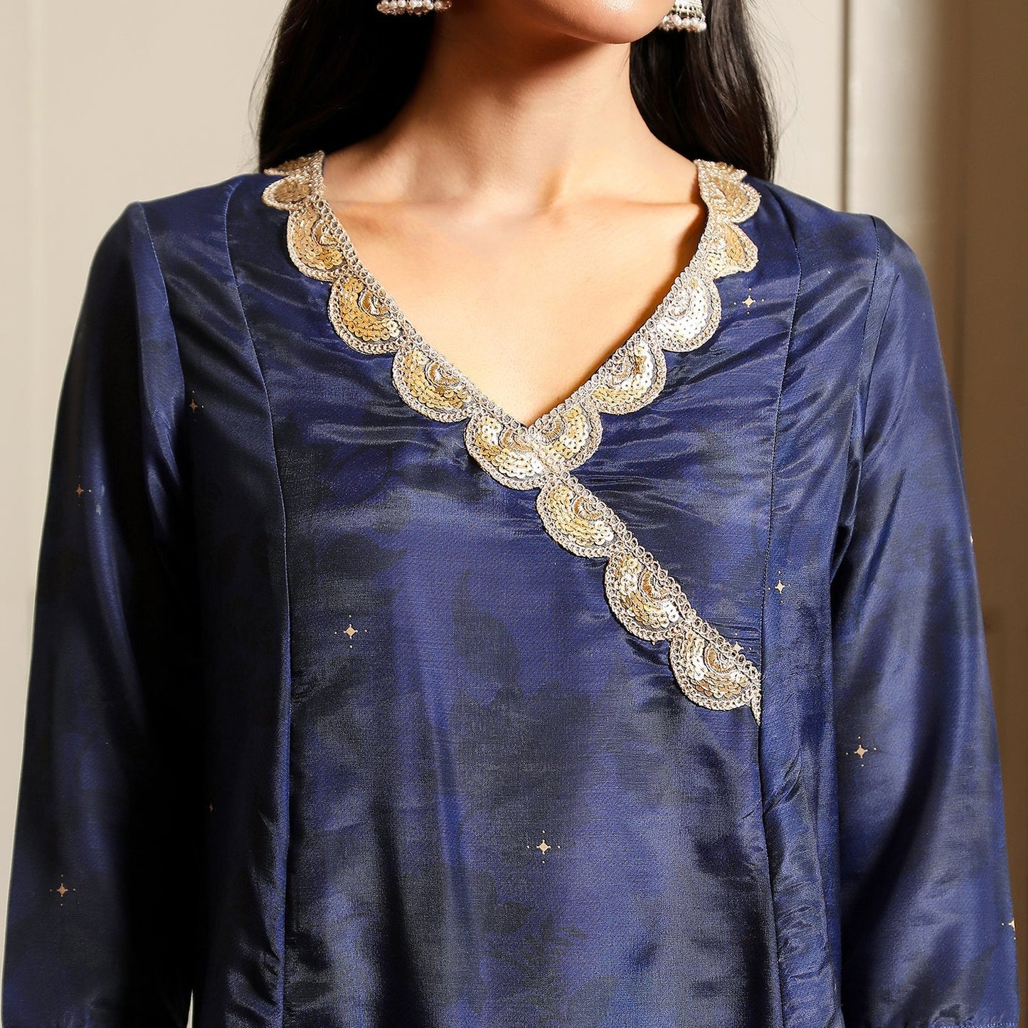 Botanical Block Kurta With Trousers & Dupatta