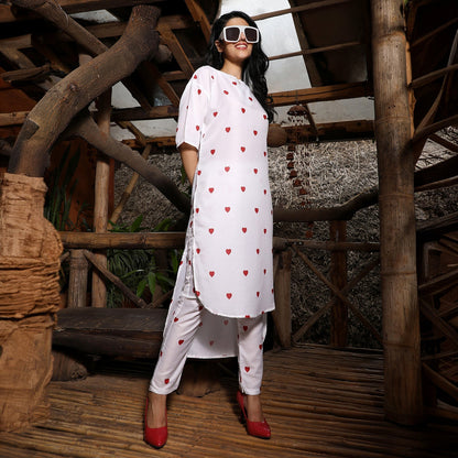 Hearts Kurta With Trousers And Dupatta