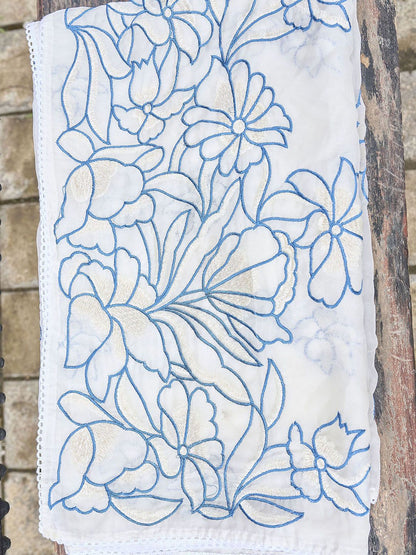 Floral Embroidered Thread Work Straight Kurta With Trousers & Dupatta