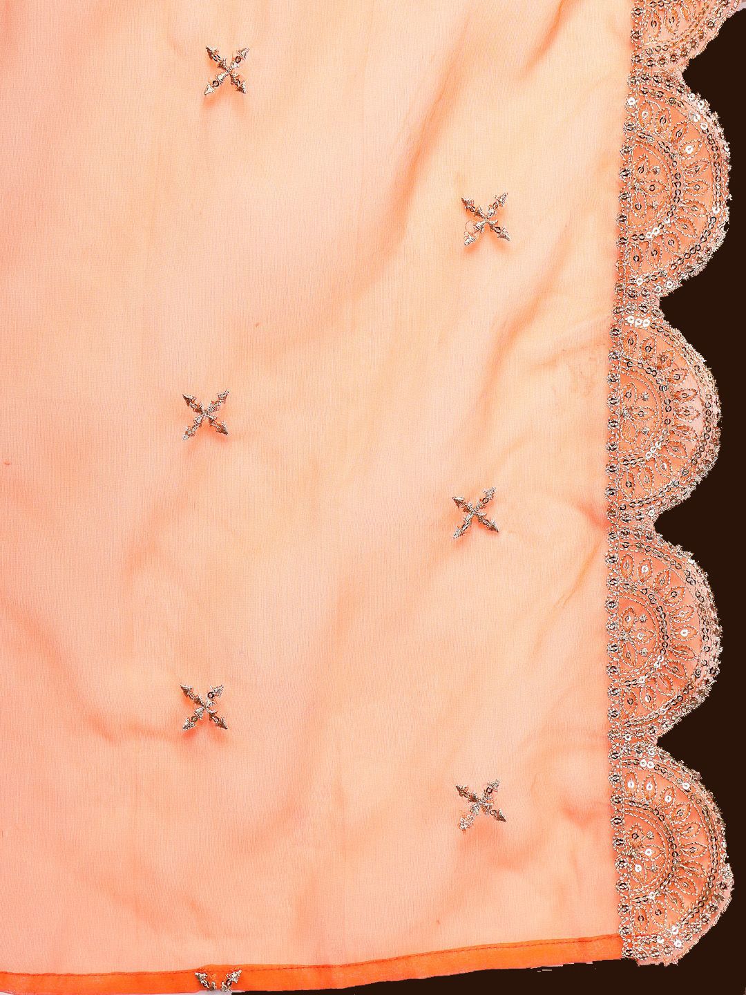 Orange & White Sleeveless Tiered A Line Kurta & Trousers With Dupatta