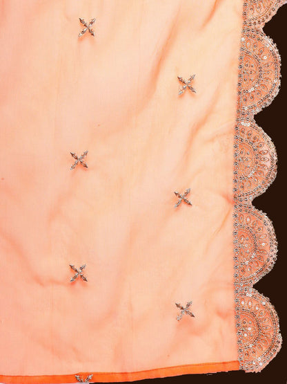 Orange & White Sleeveless Tiered A Line Kurta & Trousers With Dupatta