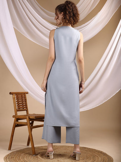 Embroidered Sleeveless Top With Palazzos Co-Ords