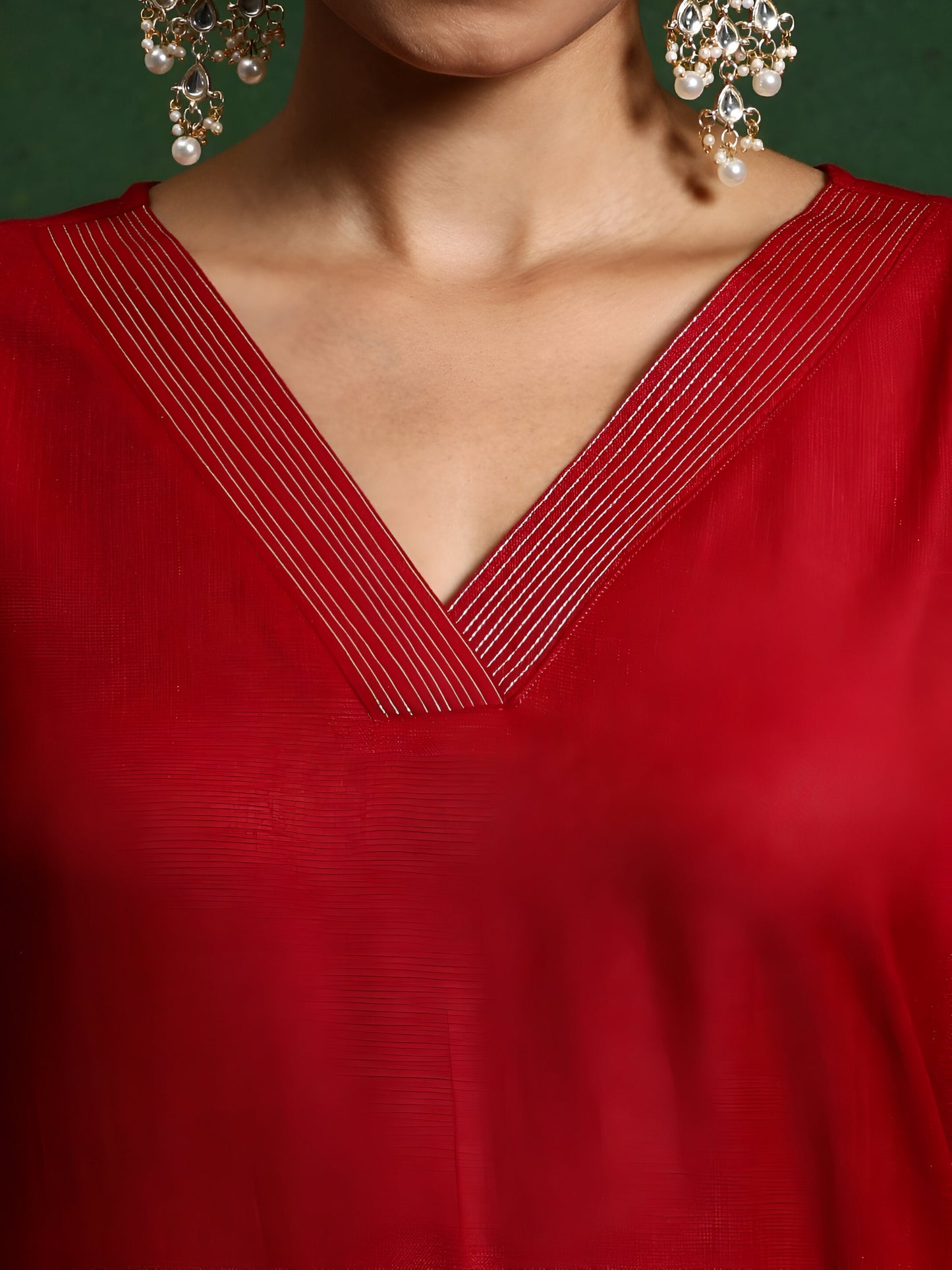 Red Print Work With Lace Border Salwar Suit