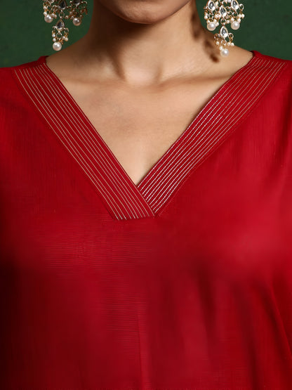 Red Print Work With Lace Border Salwar Suit