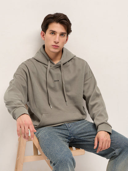 Grey Solid Relax Fit Hoodie with Kangaroo Pocket