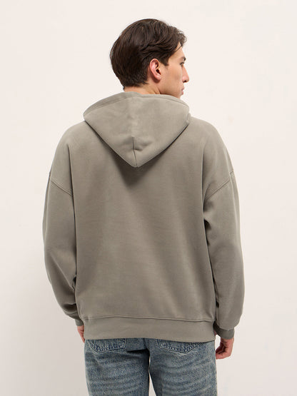Grey Solid Relax Fit Hoodie with Kangaroo Pocket