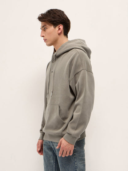 Grey Solid Relax Fit Hoodie with Kangaroo Pocket
