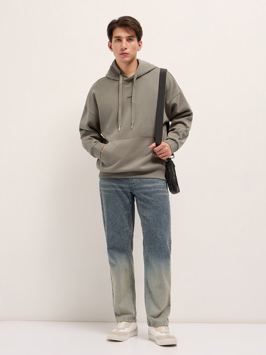 Grey Solid Relax Fit Hoodie with Kangaroo Pocket