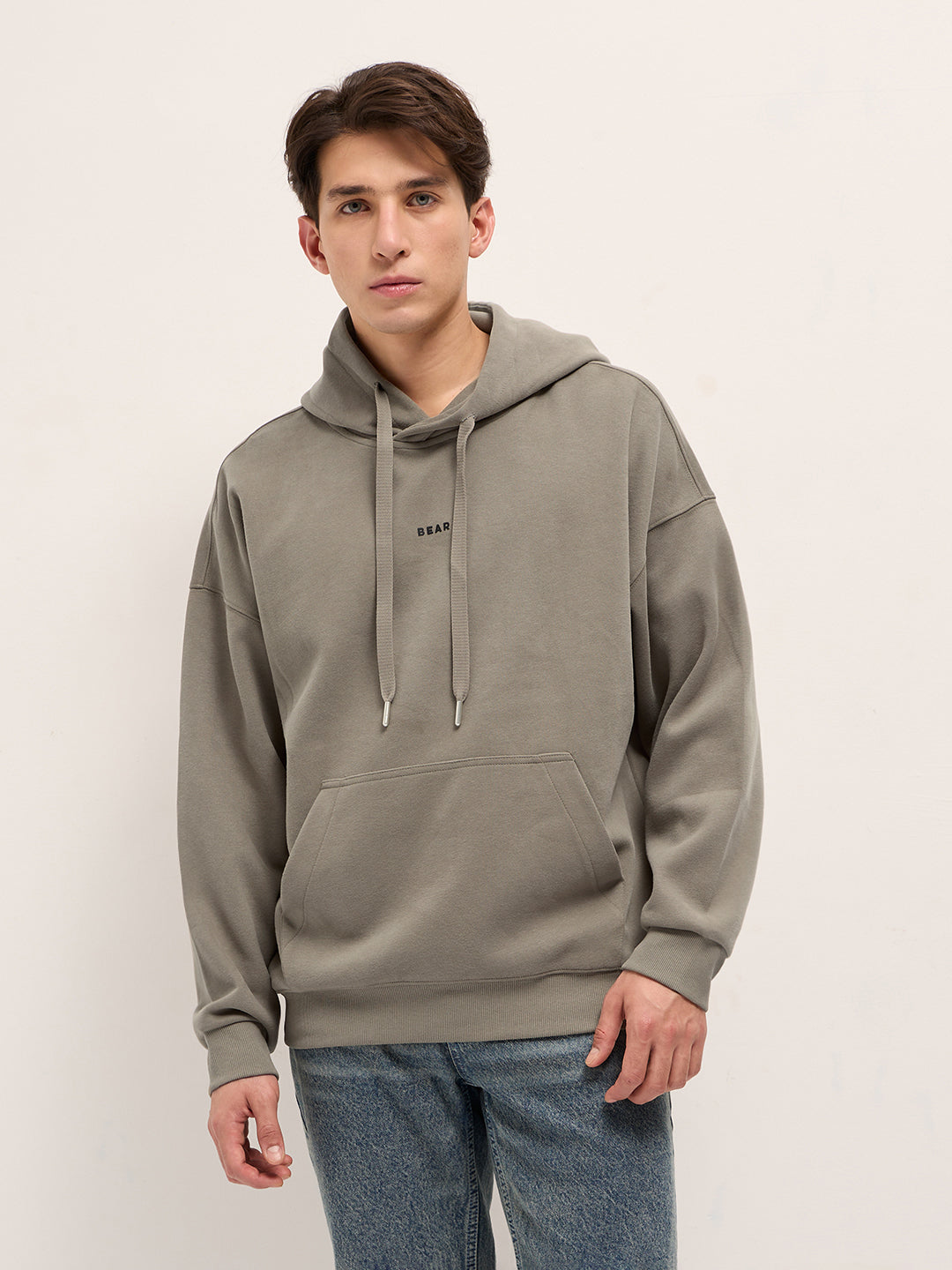 Grey Solid Relax Fit Hoodie with Kangaroo Pocket