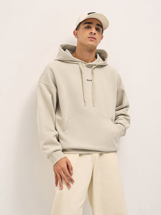 Beige Solid Relax Fit Hoodie with Kangaroo Pocket