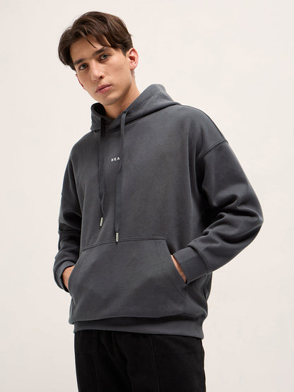 Dark Grey Solid Relax Fit Hoodie with Kangaroo Pocket