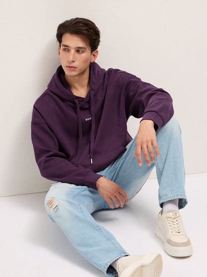 Purple Solid Relax Fit Hoodie with Kangaroo Pocket