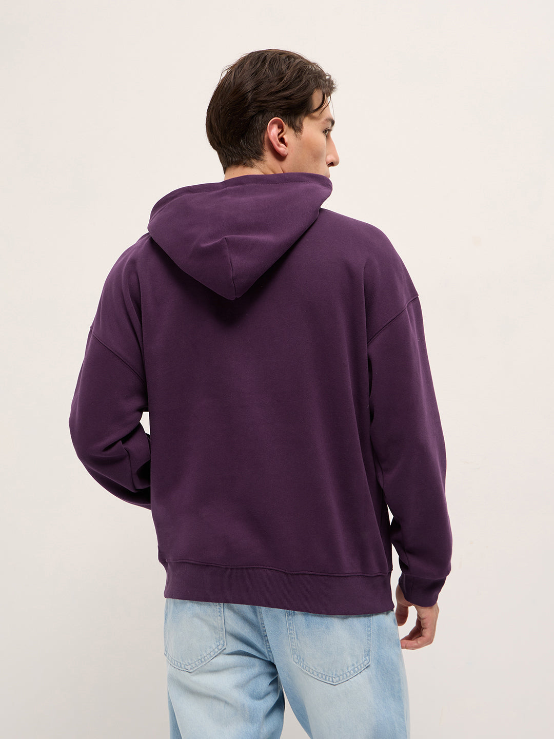 Purple Solid Relax Fit Hoodie with Kangaroo Pocket
