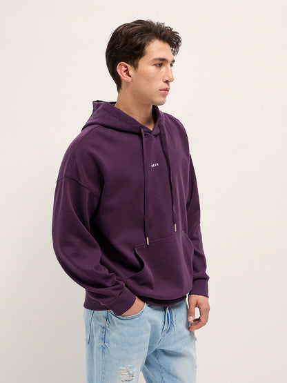 Purple Solid Relax Fit Hoodie with Kangaroo Pocket