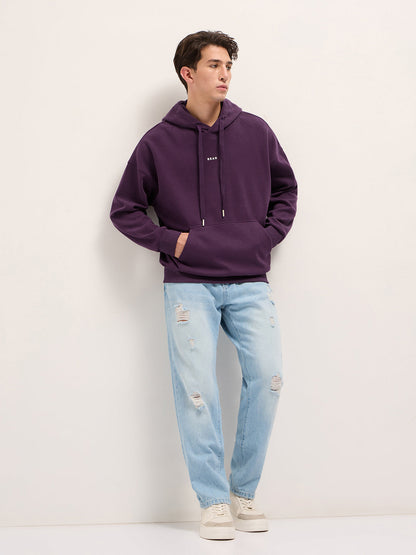 Purple Solid Relax Fit Hoodie with Kangaroo Pocket