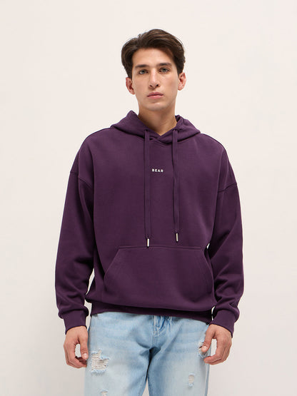 Purple Solid Relax Fit Hoodie with Kangaroo Pocket