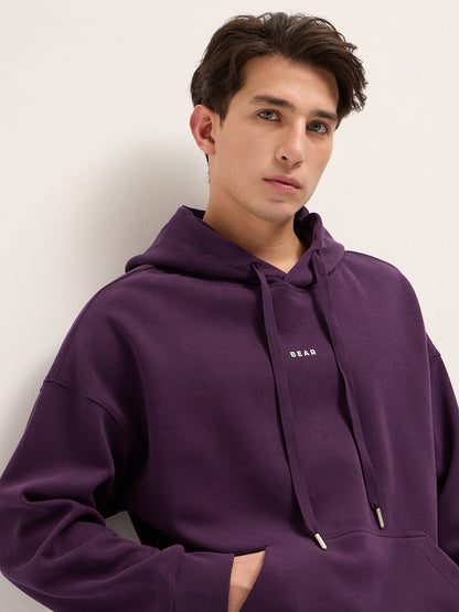 Purple Solid Relax Fit Hoodie with Kangaroo Pocket