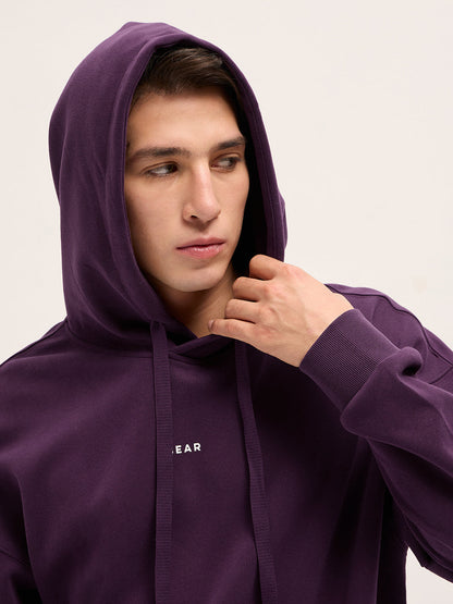 Purple Solid Relax Fit Hoodie with Kangaroo Pocket
