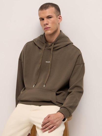 Brown Solid Relax Fit Hoodie with Kangaroo Pocket