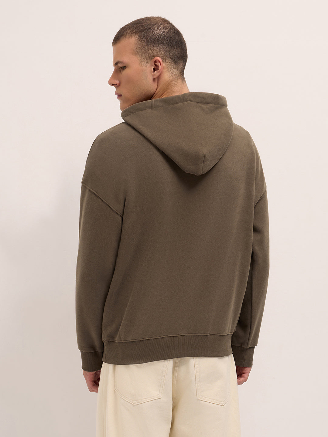 Brown Solid Relax Fit Hoodie with Kangaroo Pocket