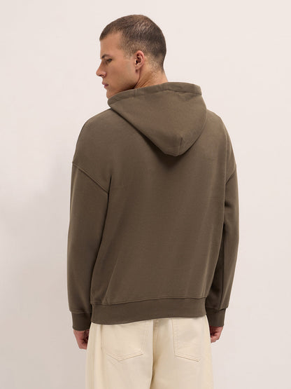 Brown Solid Relax Fit Hoodie with Kangaroo Pocket