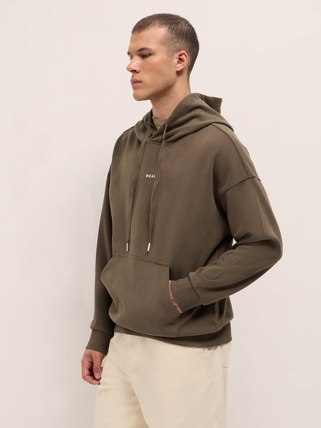Brown Solid Relax Fit Hoodie with Kangaroo Pocket