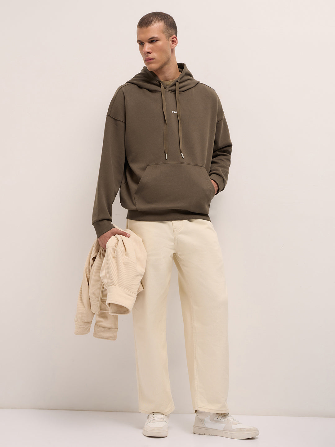 Brown Solid Relax Fit Hoodie with Kangaroo Pocket