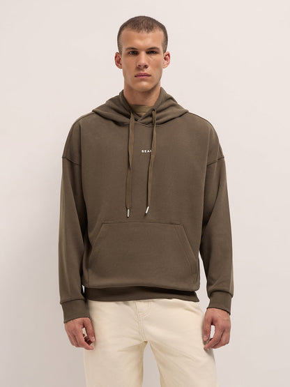 Brown Solid Relax Fit Hoodie with Kangaroo Pocket