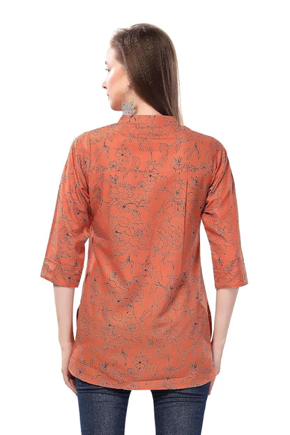 Women's Short Kurta Fashionably Rustic Printed Short Tunic In Faux Crepe | Kurti Tops | Short Kurti | Short Kurti For Women | Short Kurti For Girls