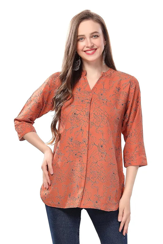 Women's Short Kurta Fashionably Rustic Printed Short Tunic In Faux Crepe | Kurti Tops | Short Kurti | Short Kurti For Women | Short Kurti For Girls