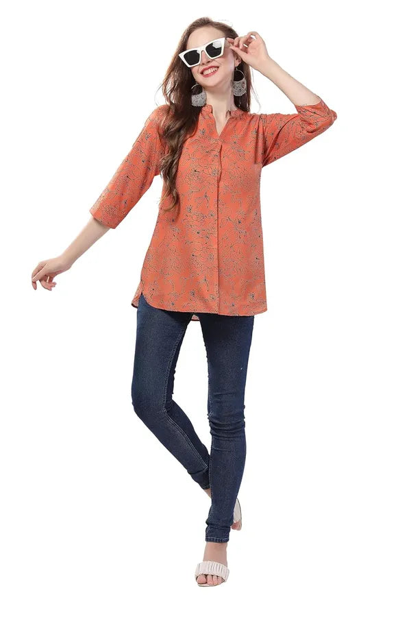 Women's Short Kurta Fashionably Rustic Printed Short Tunic In Faux Crepe | Kurti Tops | Short Kurti | Short Kurti For Women | Short Kurti For Girls