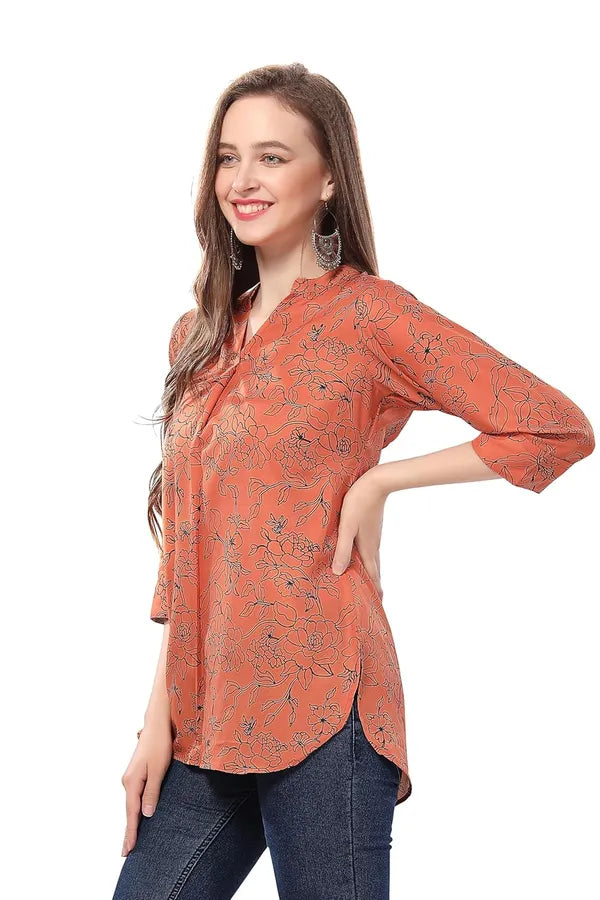 Women's Short Kurta Fashionably Rustic Printed Short Tunic In Faux Crepe | Kurti Tops | Short Kurti | Short Kurti For Women | Short Kurti For Girls