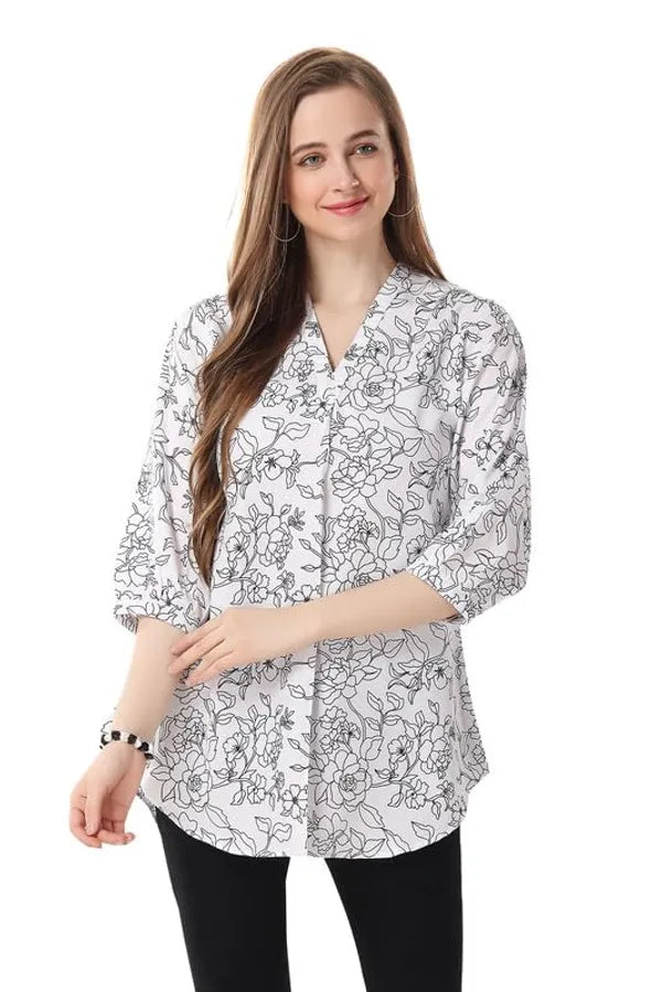 Chic Contrast Faux Crepe Tunic With Stylish Print For Women And Girls | Kurti Tops | Short Kurti | Short Kurti For Women | Short Kurti For Girls