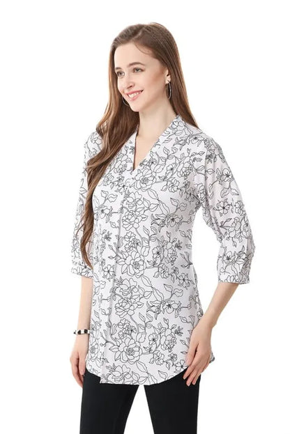 Chic Contrast Faux Crepe Tunic With Stylish Print For Women And Girls | Kurti Tops | Short Kurti | Short Kurti For Women | Short Kurti For Girls