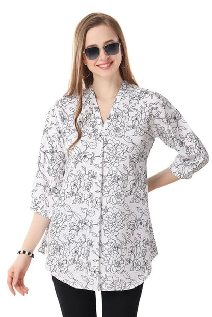 Chic Contrast Faux Crepe Tunic With Stylish Print For Women And Girls | Kurti Tops | Short Kurti | Short Kurti For Women | Short Kurti For Girls