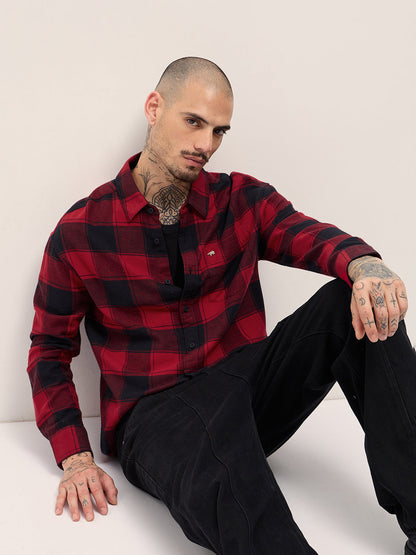 Red & Black Checked Relax Fit Casual Shirt