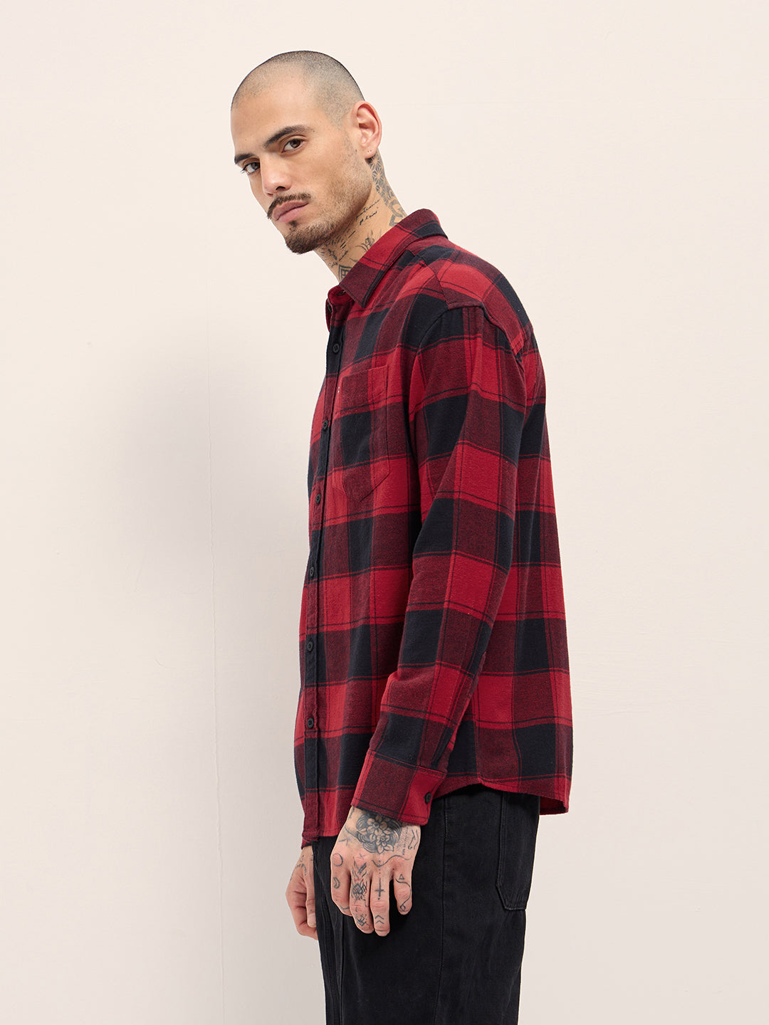 Red & Black Checked Relax Fit Casual Shirt