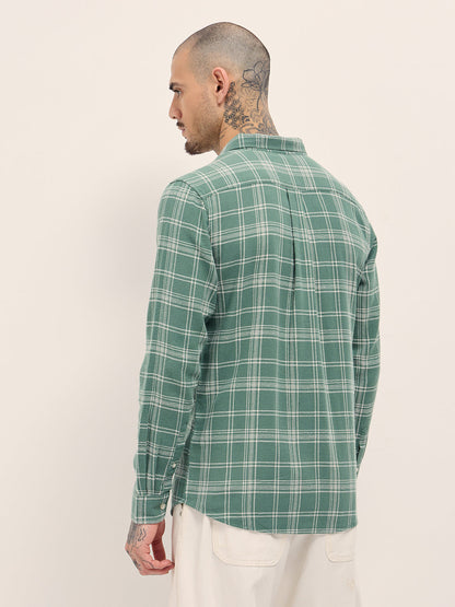 Green Checkered Slim Fit Casual Shirt