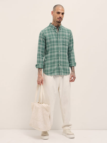 Green Checkered Slim Fit Casual Shirt