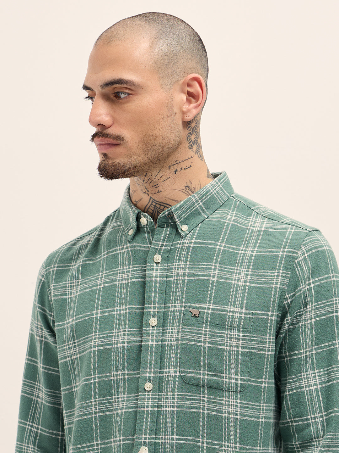 Green Checkered Slim Fit Casual Shirt