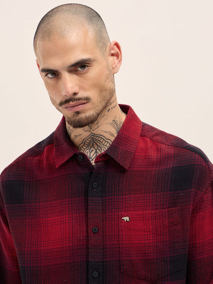Red & Black Checked Relax Fit Casual Shirt