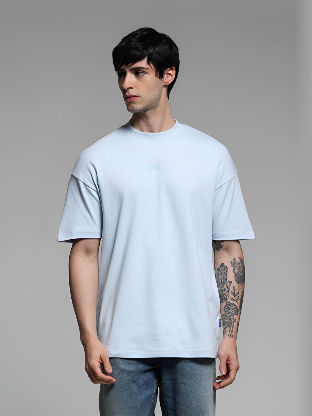 Men Solid Round Neck Cotton Oversized T-shirt