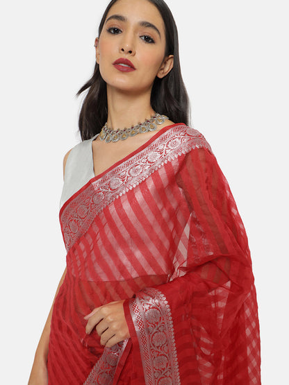 Varuna Red Striped Saree