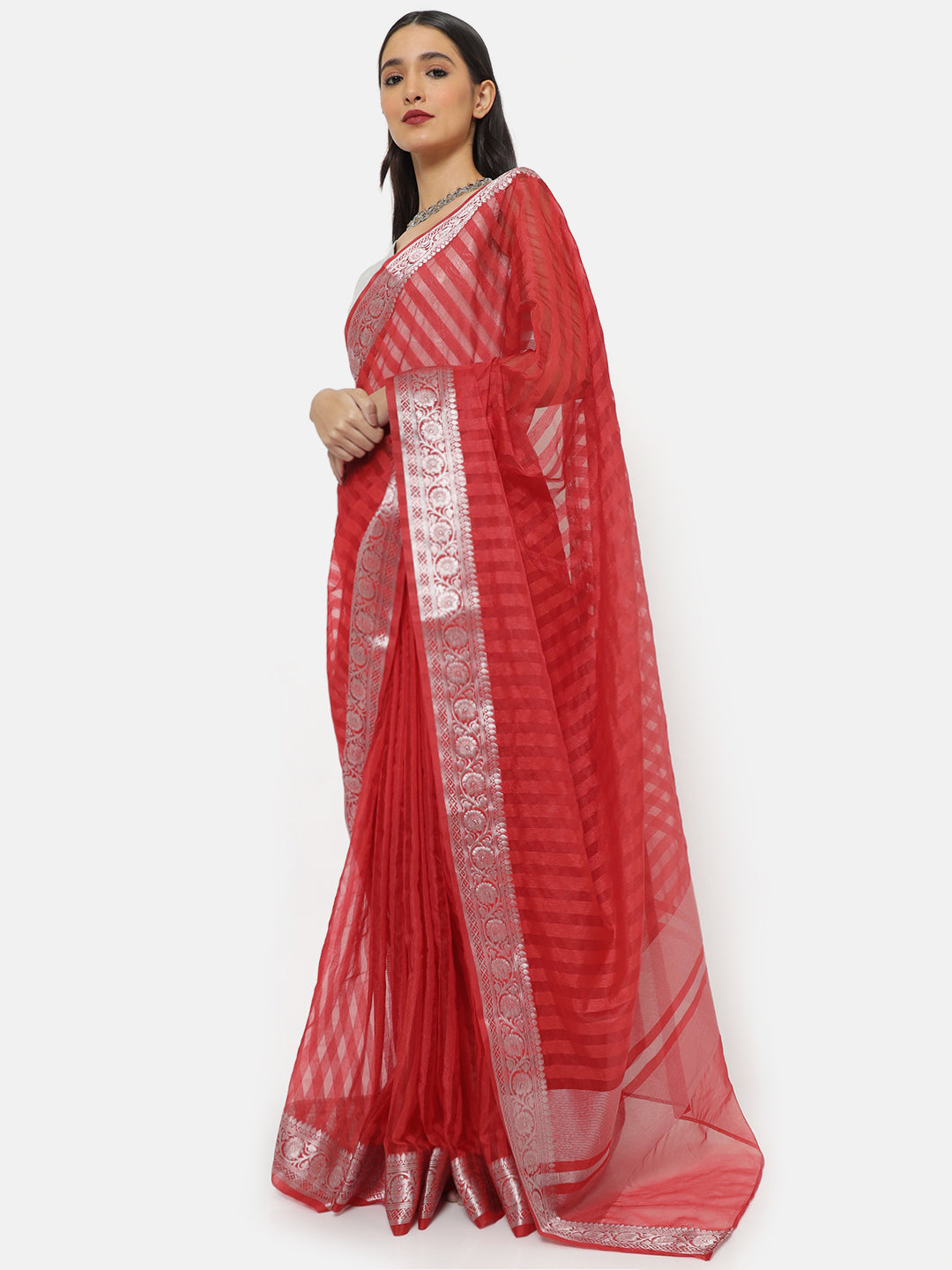 Varuna Red Striped Saree