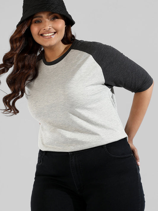 Colorblocked Stylish Quarter Sleeve Round Neck Top