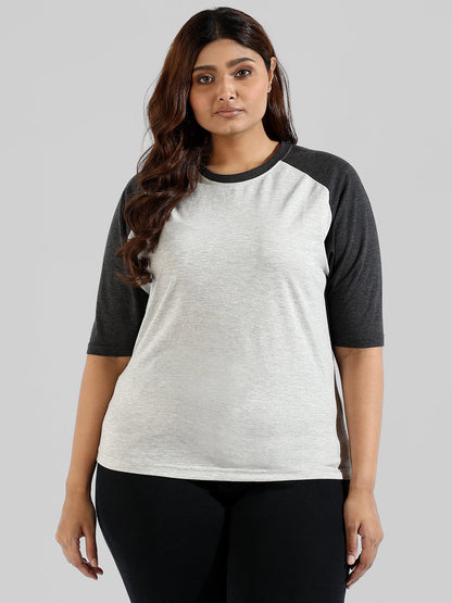 Colorblocked Stylish Quarter Sleeve Round Neck Top