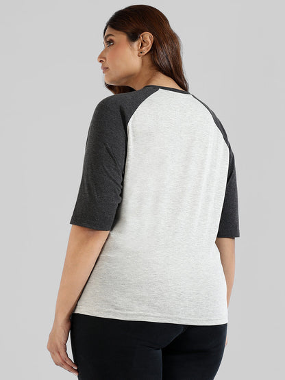 Colorblocked Stylish Quarter Sleeve Round Neck Top